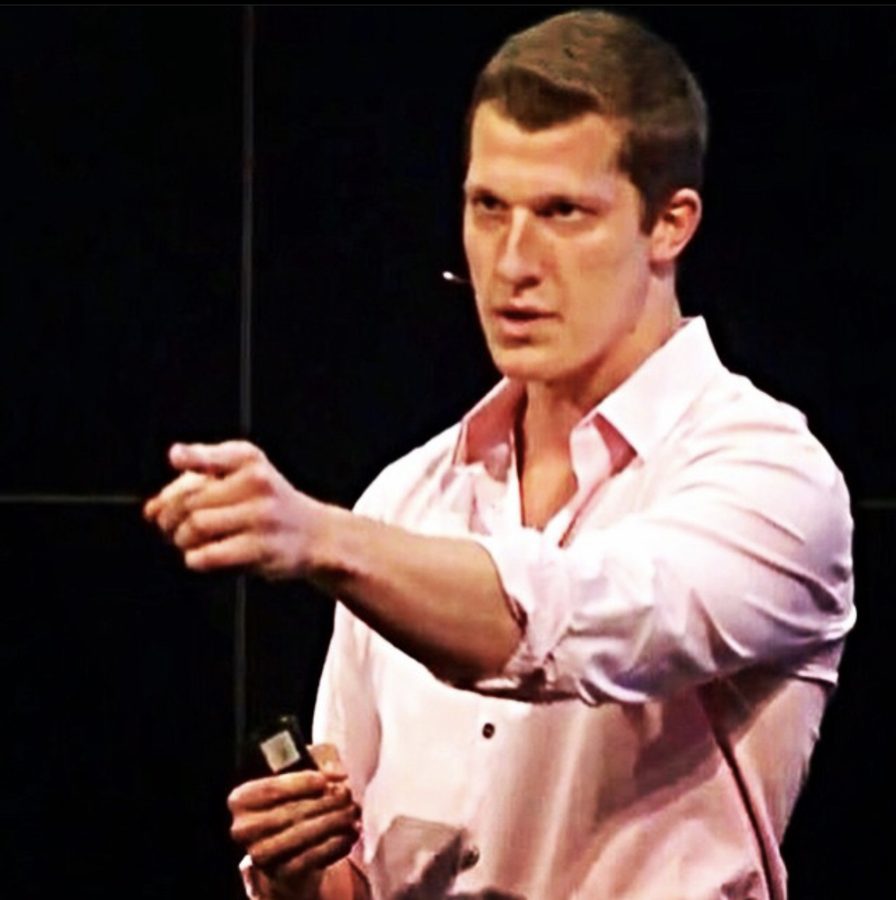 Jesse Henry speaking at TEDxFSU, close up